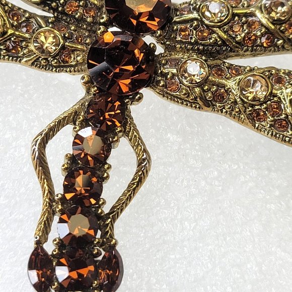 Large Statement Dragonfly Brooch in fashion topaz hued rhinestones - Picture 7 of 15